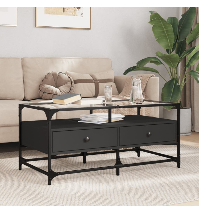 Table basse avec dessus en verre noir 98,5x50x45 cm acier | Mobilier & Déco