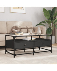 Table basse avec dessus en verre noir 98,5x50x45 cm acier | Mobilier & Déco