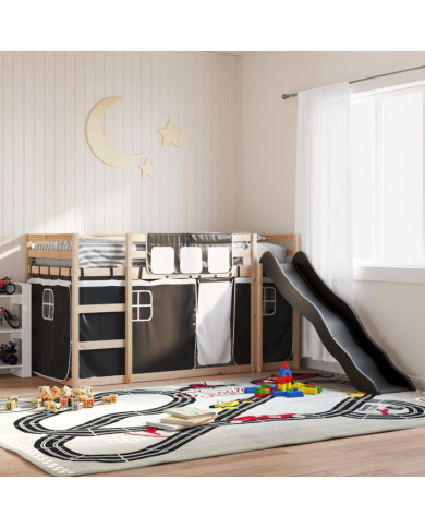 Lit superposé sans matelas avec toboggan blanc noir 80x200 cm | Mobilier & Déco