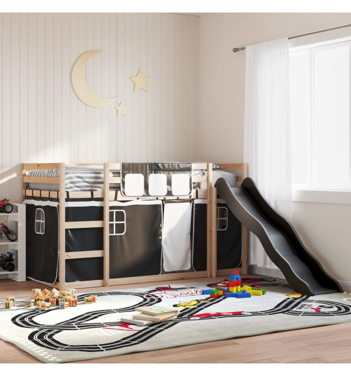 Lit superposé sans matelas avec toboggan blanc noir 80x200 cm | Mobilier & Déco