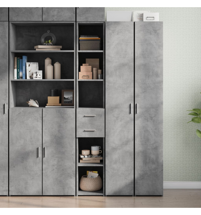 Buffet haut gris béton 30x42,5x185 cm bois d'ingénierie | Mobilier & Déco