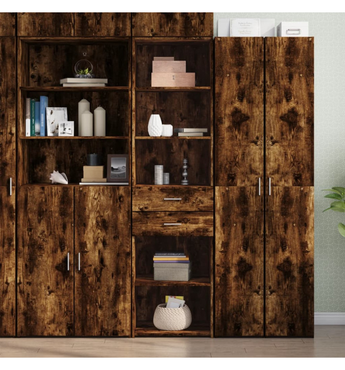 Buffet haut chêne fumé 50x42,5x185 cm bois d'ingénierie | Mobilier & Déco