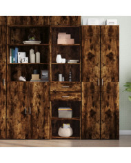 Buffet haut chêne fumé 50x42,5x185 cm bois d'ingénierie | Mobilier & Déco