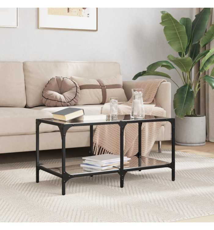 Table basse avec dessus en verre noir 78,5x40x40 cm acier | Mobilier & Déco