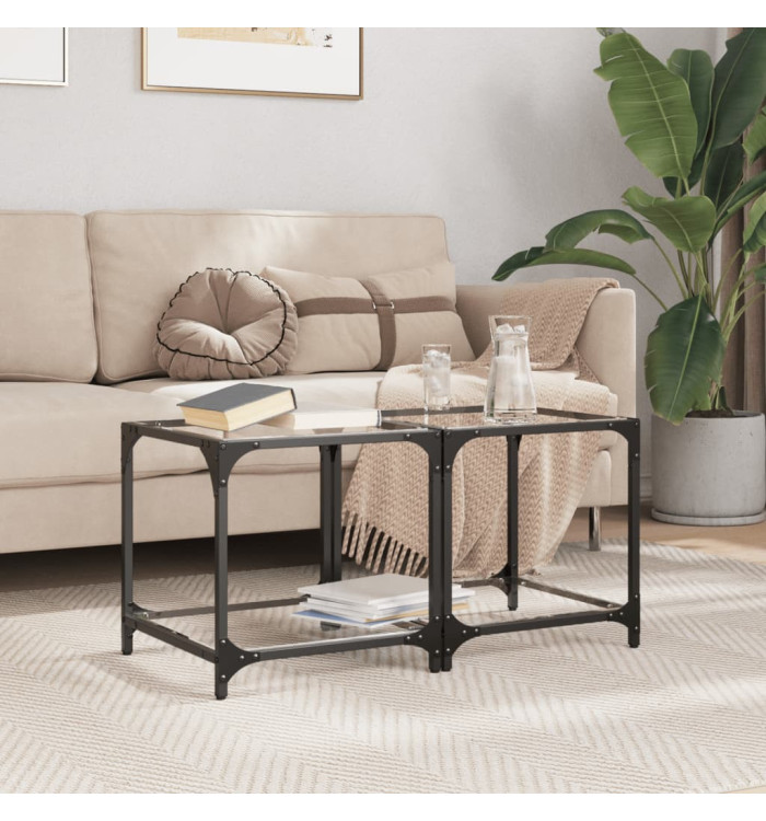 Tables basses avec dessus en verre transparent 2 pcs acier | Mobilier & Déco