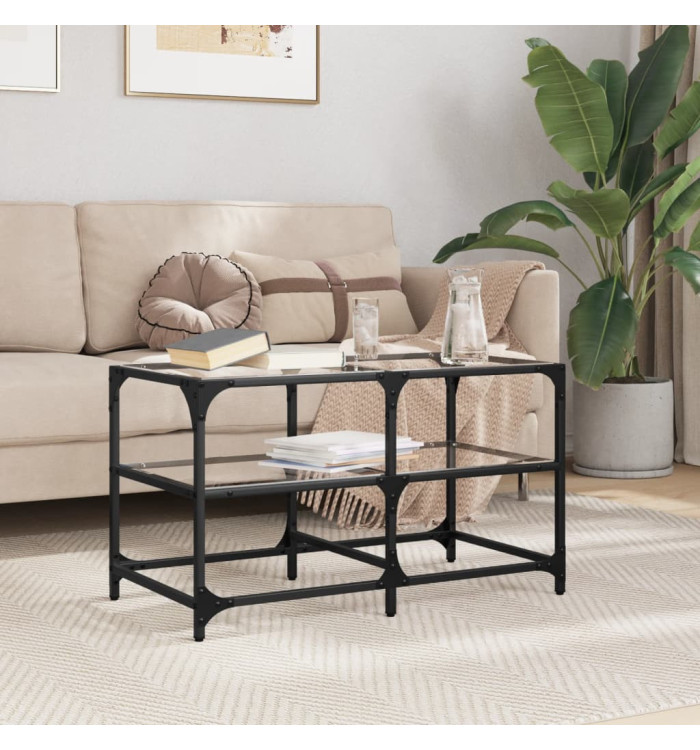 Table basse avec dessus en verre transparent 78,5x40x45cm acier | Mobilier & Déco