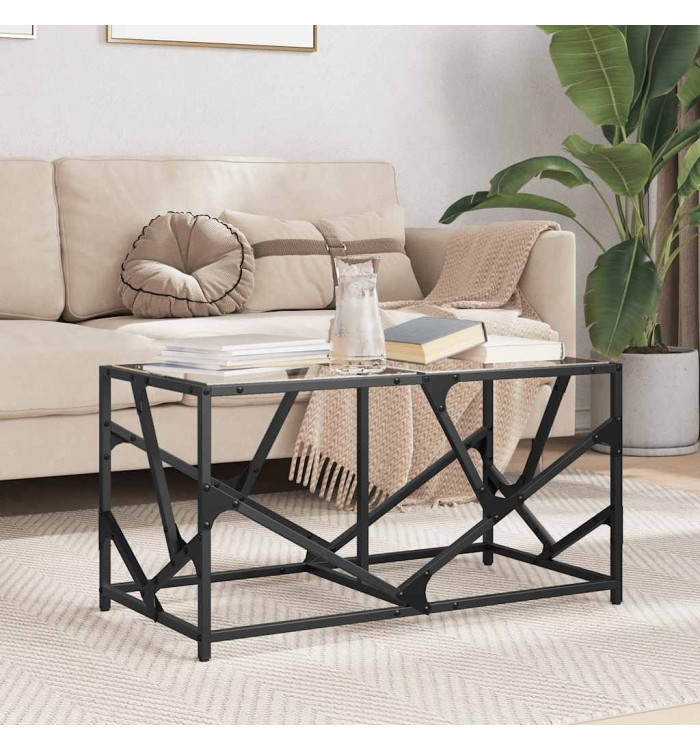 Table basse avec dessus en verre transparent 78,5x40x41cm acier | Mobilier & Déco