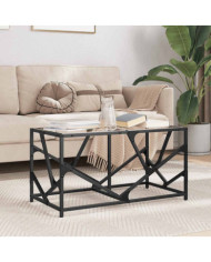 Table basse avec dessus en verre transparent 78,5x40x41cm acier | Mobilier & Déco