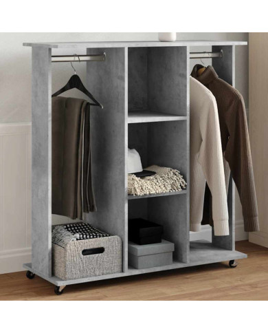 Garde-robe avec roues gris béton 102x38x110cm bois d'ingénierie | Mobilier & Déco