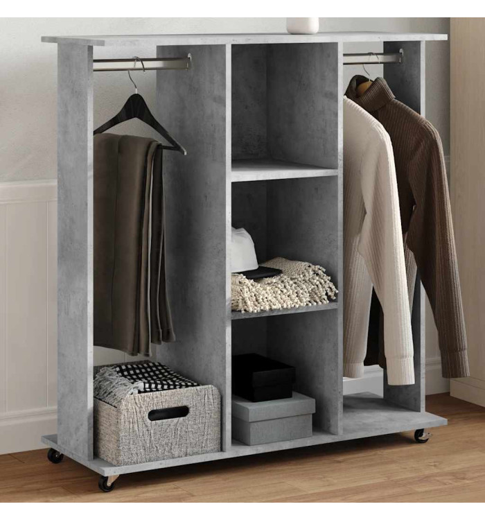 Garde-robe avec roues gris béton 102x38x110cm bois d'ingénierie | Mobilier & Déco