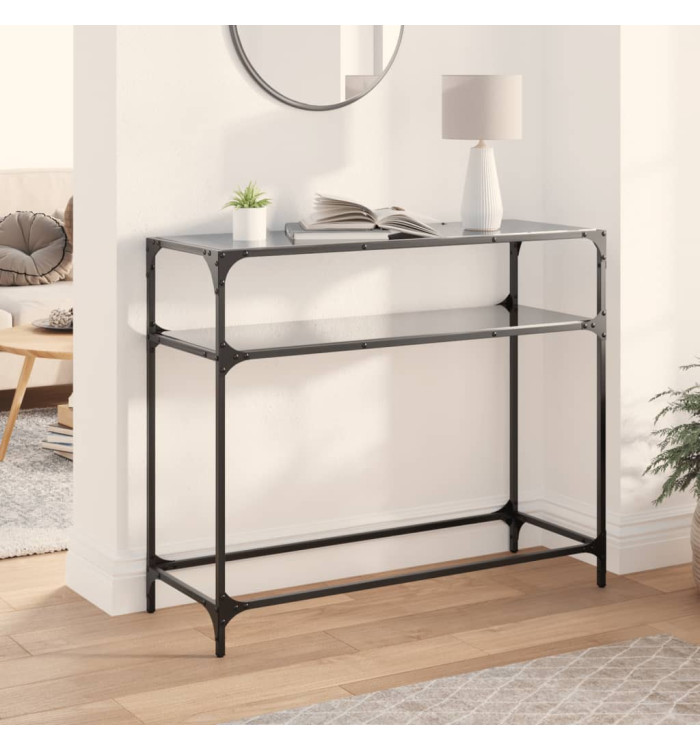 Table console avec dessus en verre noir 98x35x81 cm acier | Mobilier & Déco