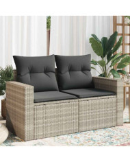 Canapé de jardin 2 places et coussins gris clair résine tressée | Mobilier & Déco