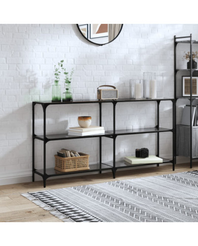 Table console avec dessus en verre noir 158,5x30x81 cm acier | Mobilier & Déco