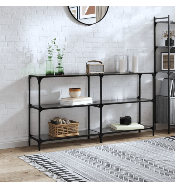 Table console avec dessus en verre noir 158,5x30x81 cm acier | Mobilier & Déco