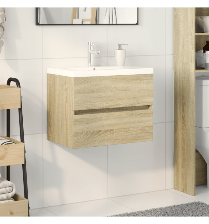 Ensemble de meubles de bain 2pcs céramique et bois d'ingénierie | Mobilier & Déco