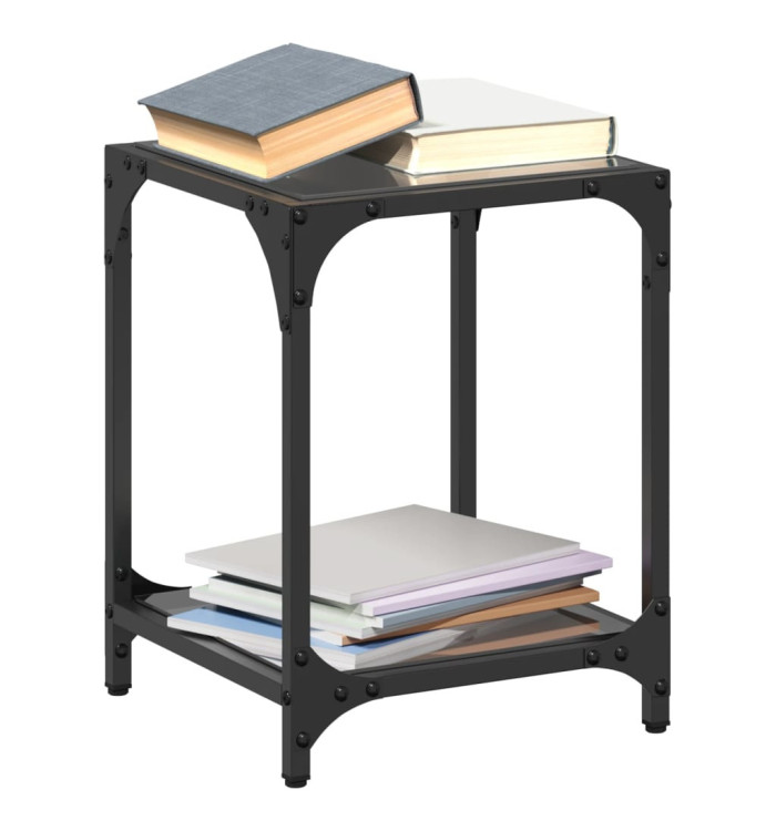 Table basse avec dessus en verre noir 30x30x40 cm acier | Mobilier & Déco