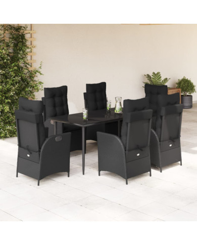 Ensemble à manger de jardin coussins 7pcs Noir Résine tressée | Mobilier & Déco