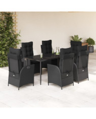 Ensemble à manger de jardin coussins 7pcs Noir Résine tressée | Mobilier & Déco