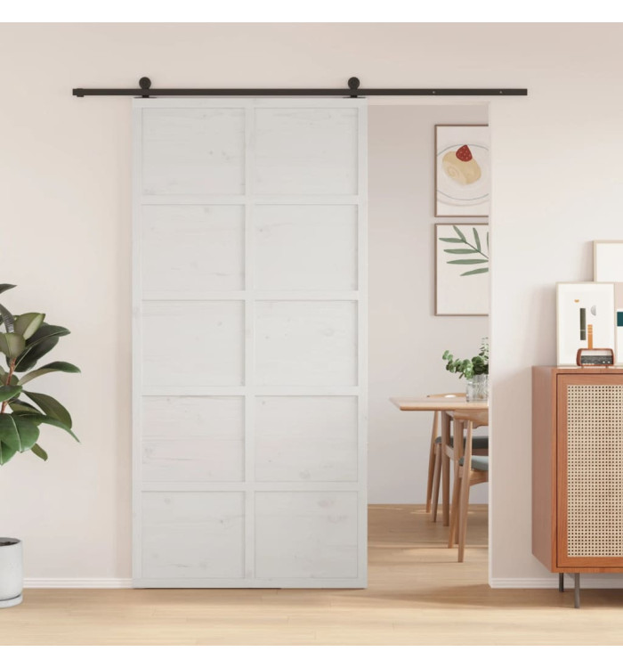 Porte de grange blanc 100x208 cm bois massif de pin | Mobilier & Déco