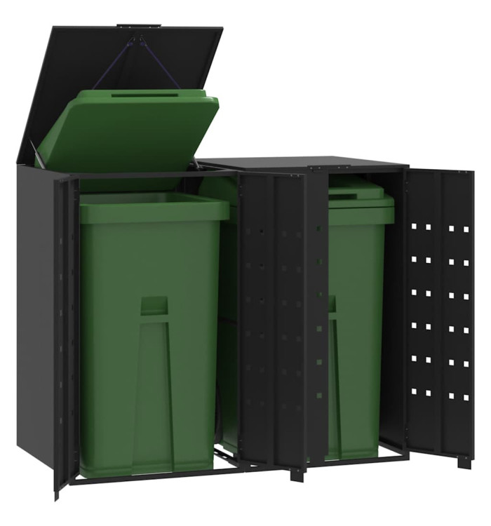 Rangement à roulettes pour poubelles pour 2 bacs noir acier | Mobilier & Déco