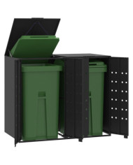 Rangement à roulettes pour poubelles pour 2 bacs noir acier | Mobilier & Déco