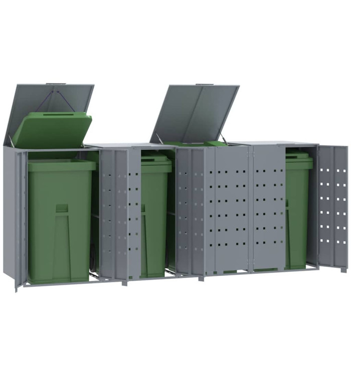 Rangement à roulettes pour poubelles pour 4 bacs gris acier | Mobilier & Déco