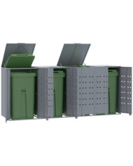 Rangement à roulettes pour poubelles pour 4 bacs gris acier | Mobilier & Déco