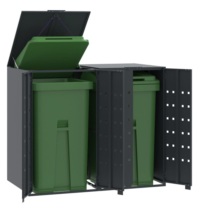 Rangement à roulettes pour poubelles pour 2 bacs anthracite | Mobilier & Déco