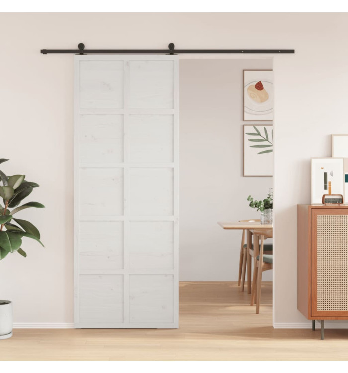 Porte de grange blanc 80x208 cm bois massif de pin | Mobilier & Déco