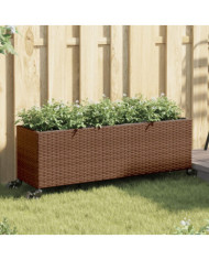 Jardinière avec roulettes et 3 pots marron 107x32x38 cm rotin | Mobilier & Déco