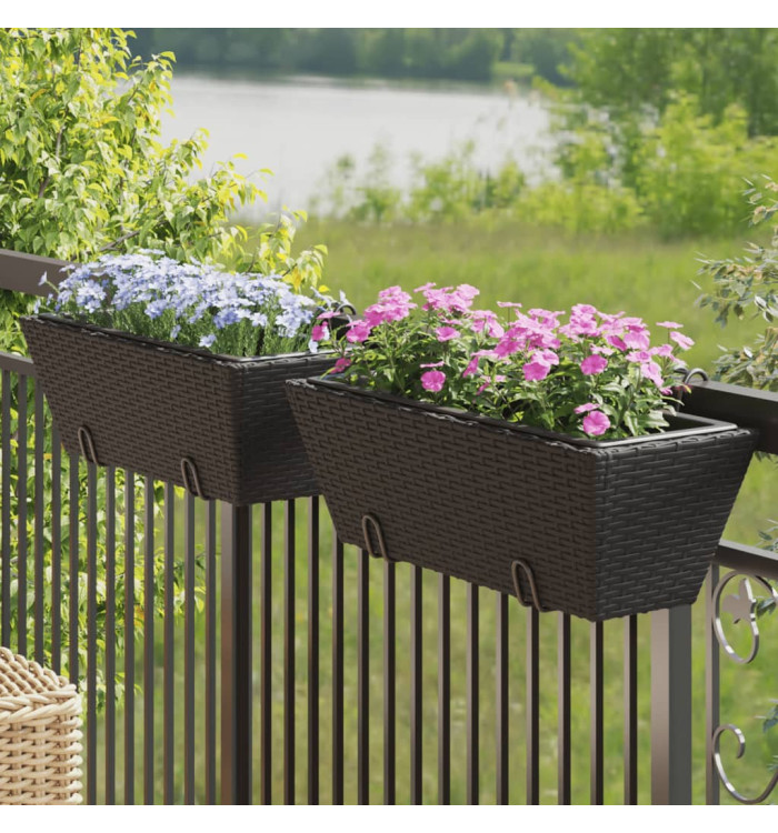Jardinières avec crochets 2 pcs noir résine tressée | Mobilier & Déco