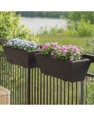 Jardinières avec crochets 2 pcs noir résine tressée | Mobilier & Déco