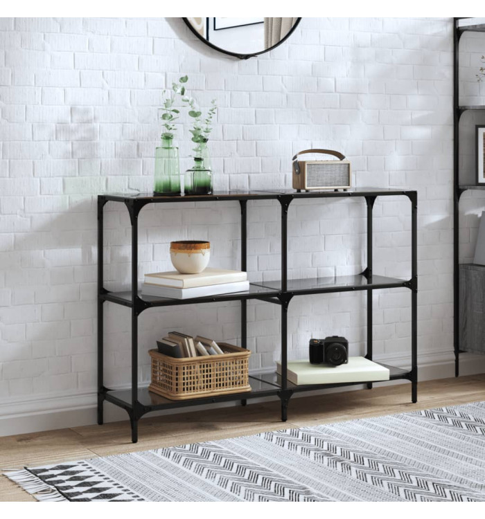 Table console avec dessus en verre noir 118,5x30x81 cm acier | Mobilier & Déco