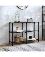 Table console avec dessus en verre noir 118,5x30x81 cm acier | Mobilier & Déco