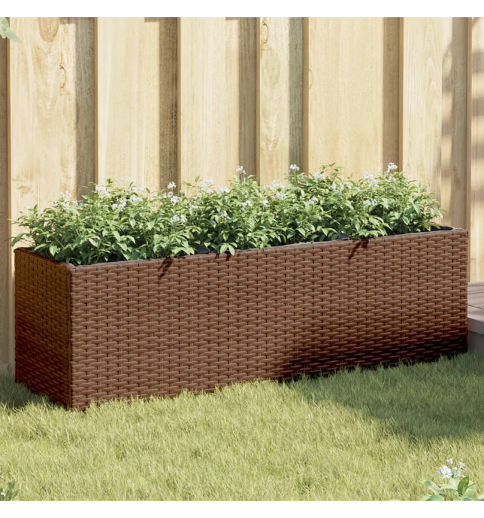 Jardinière avec 3 pots marron 105x30x32 cm résine tressée | Mobilier & Déco