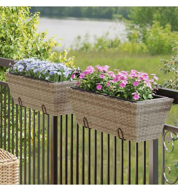 Jardinières avec crochets 2 pcs gris résine tressée | Mobilier & Déco