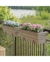 Jardinières avec crochets 2 pcs gris résine tressée | Mobilier & Déco