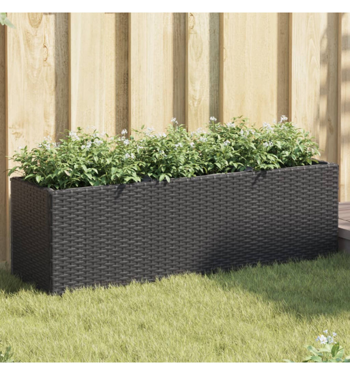 Jardinières avec 3 pots 2 pcs noir 105x30x32 cm résine tressée | Mobilier & Déco