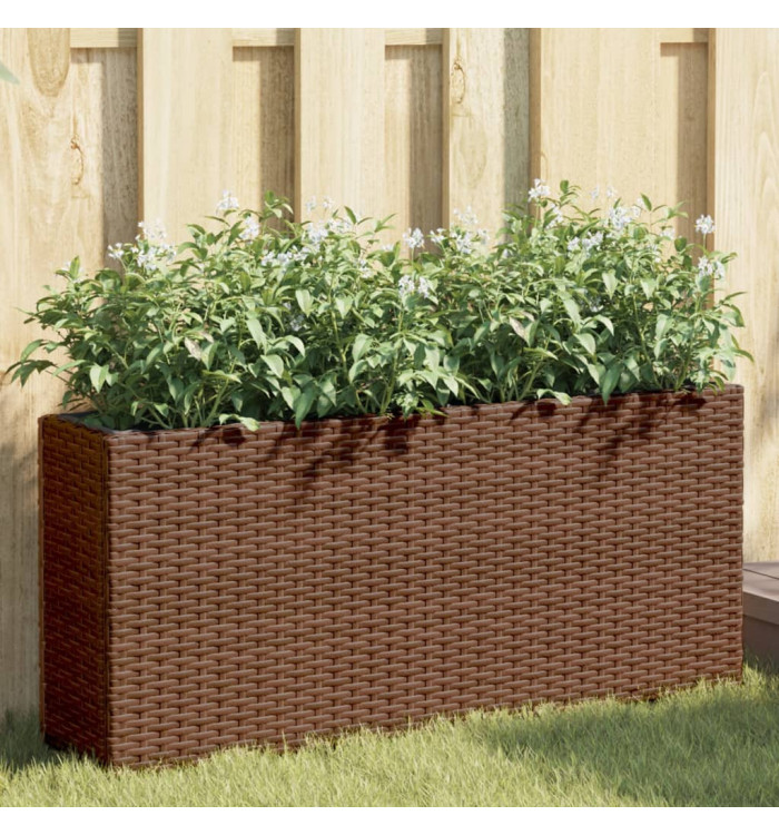 Jardinière avec 2 pots marron 90x20x40 cm résine tressée | Mobilier & Déco
