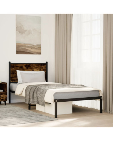 Cadre de lit en métal sans matelas chêne fumé 80x200 cm | Mobilier & Déco