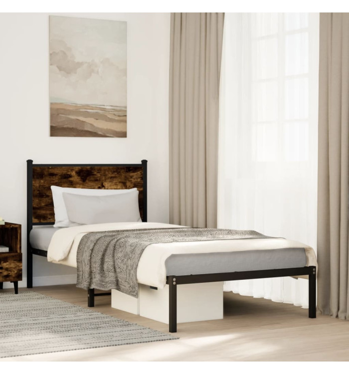 Cadre de lit en métal sans matelas chêne fumé 80x200 cm | Mobilier & Déco
