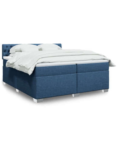 Sommier à lattes de lit avec matelas Bleu 200x200 cm Tissu | Mobilier & Déco