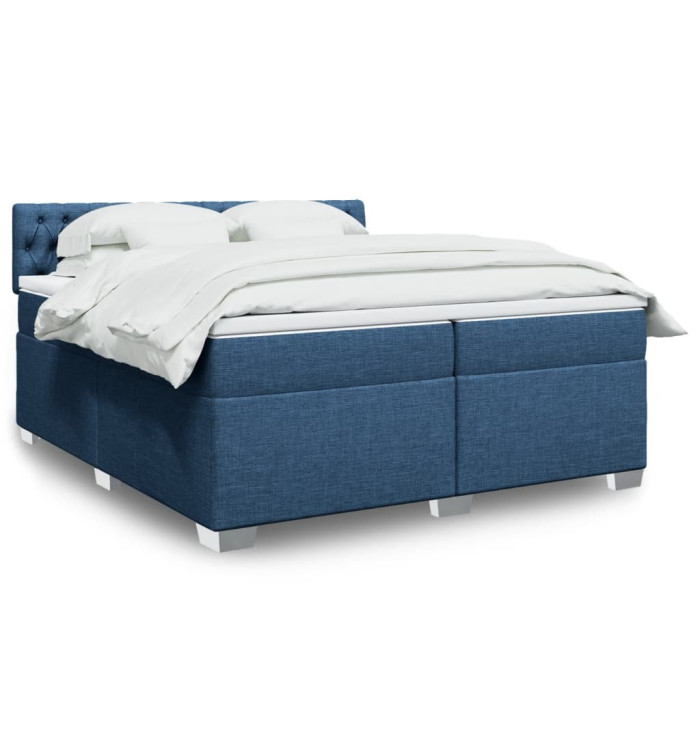 Sommier à lattes de lit avec matelas Bleu 200x200 cm Tissu | Mobilier & Déco
