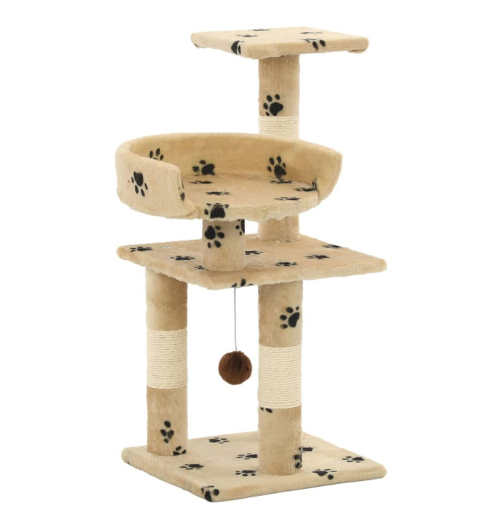 Arbre à chat et griffoirs en sisal 65 cm Beige Motif de pattes | Mobilier & Déco