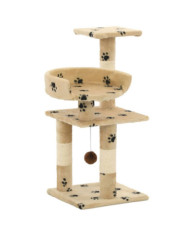 Arbre à chat et griffoirs en sisal 65 cm Beige Motif de pattes | Mobilier & Déco