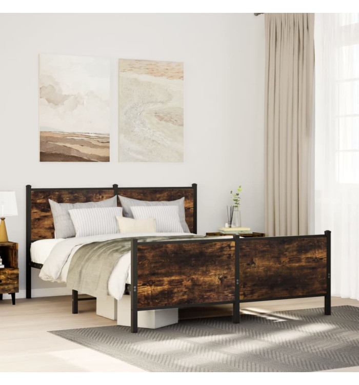 Cadre de lit en métal sans matelas chêne fumé 160x200 cm | Mobilier & Déco