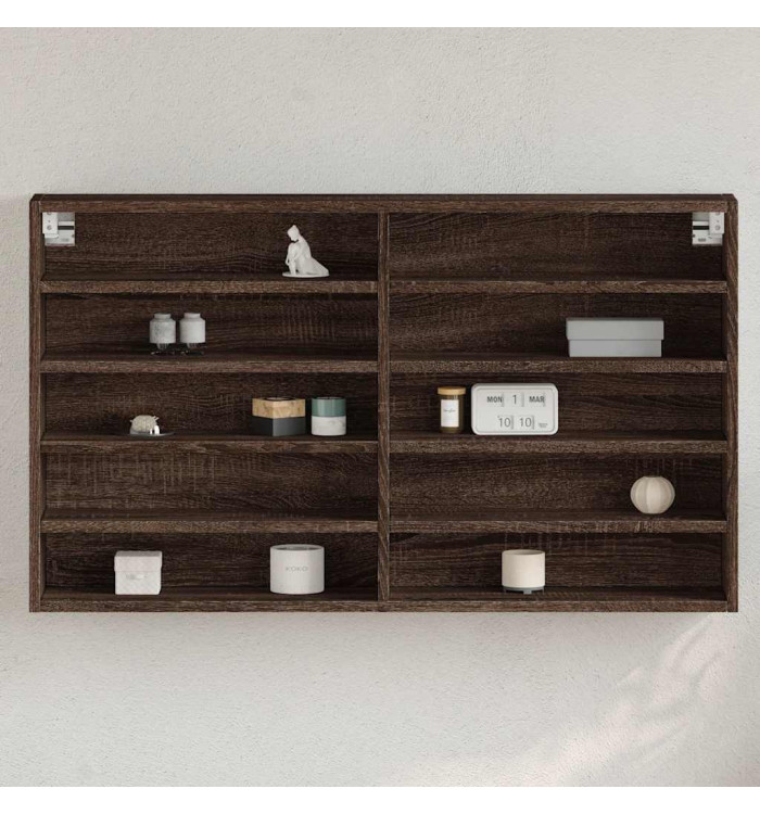 Armoire à vitrine chêne marron 100x15x58 cm bois d'ingénierie | Mobilier & Déco