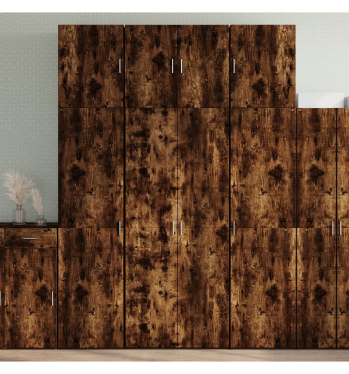 Buffet haut chêne fumé 80x42,5x249 cm bois d'ingénierie | Mobilier & Déco