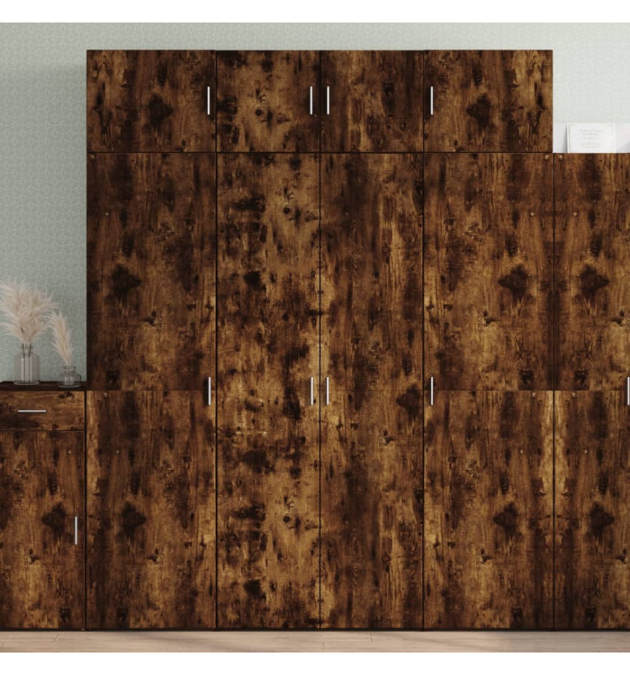 Buffet haut chêne fumé 80x42,5x185 cm bois d'ingénierie | Mobilier & Déco