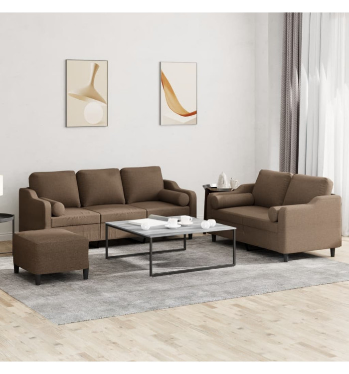 Ensemble de canapés 3 pcs avec coussins marron tissu | Mobilier & Déco